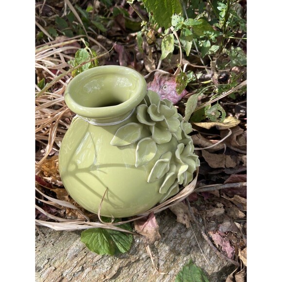 Seasons of Cannon Falls Vase Flora and Fauna Celedon Green Rose Raised Vase 5 in - Picture 3 of 8